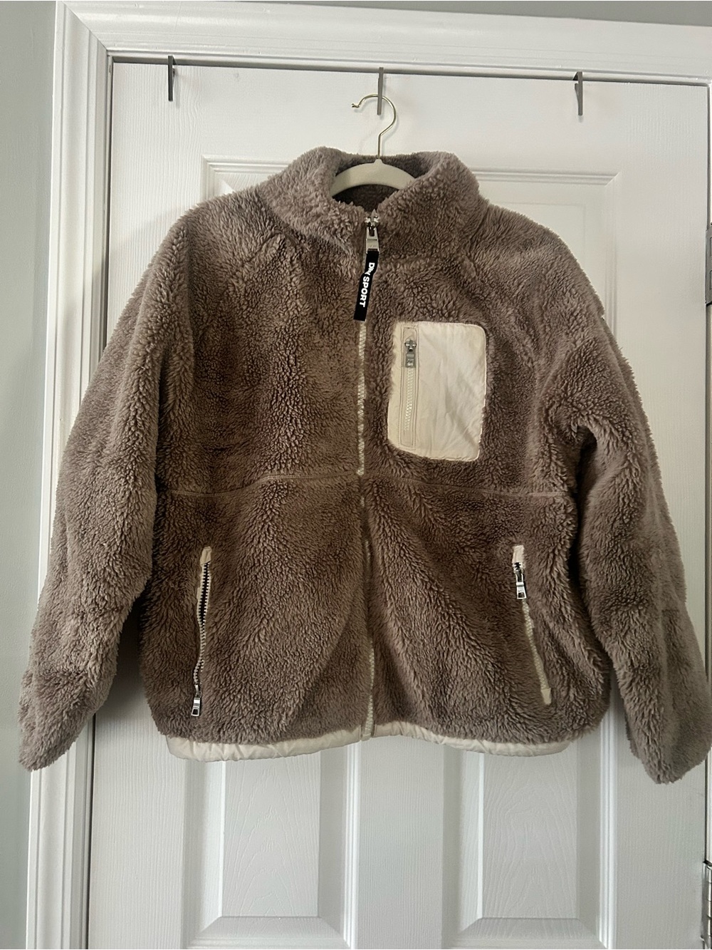 Dkny sports women’s Taupe Faux-Sherpa Zip Jacket